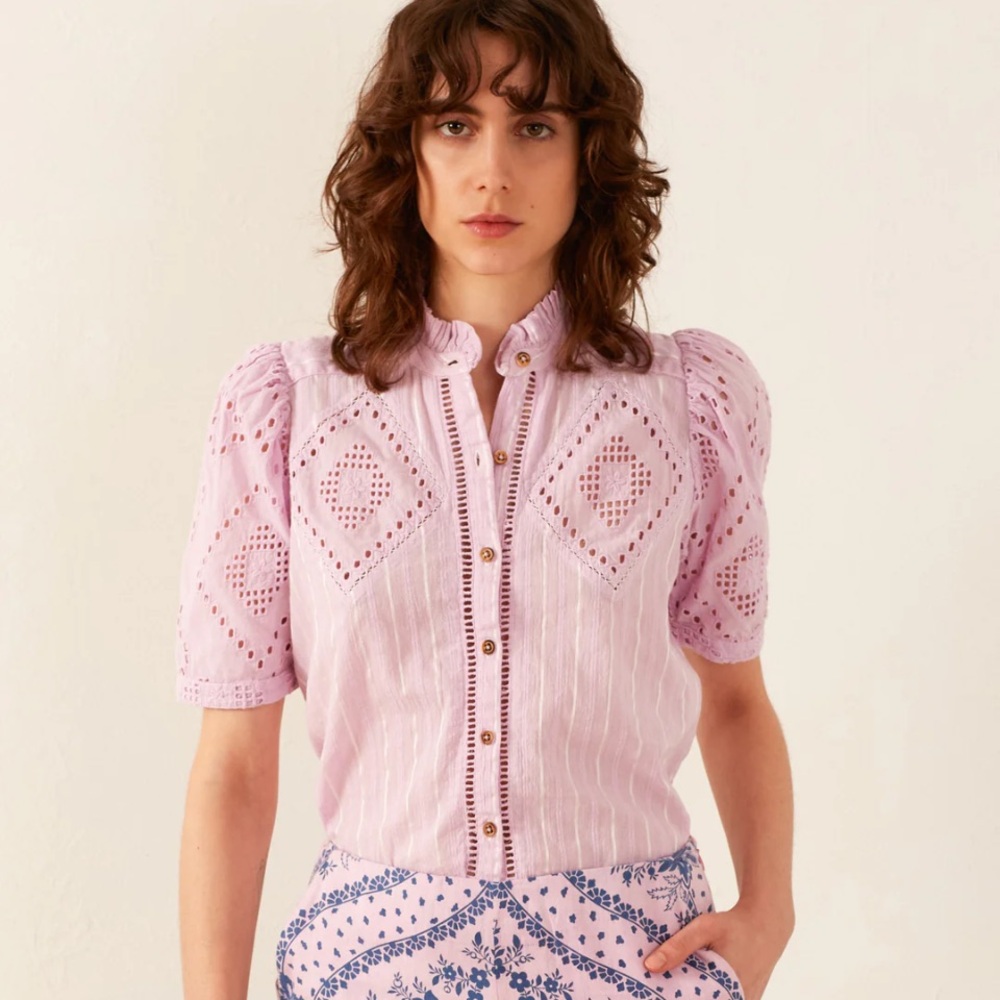 NWOT ALIX of BOHEMIA Winn Lilac Eyelet Shirt - Picture 2 of 12